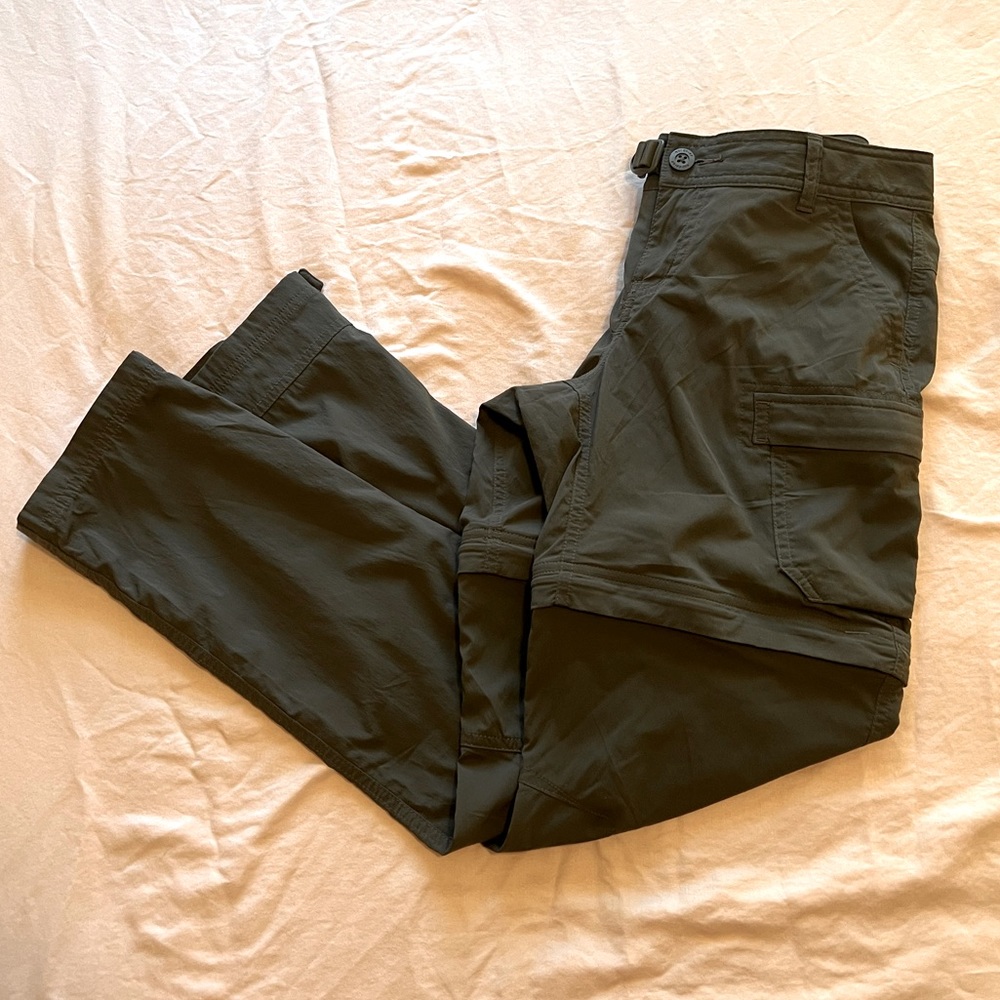 REI convertible hiking pants in dark olive.